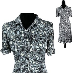 Diane Von Furstenberg Silk Shirt Dress Blue White Print Polly Anna Fit Flare